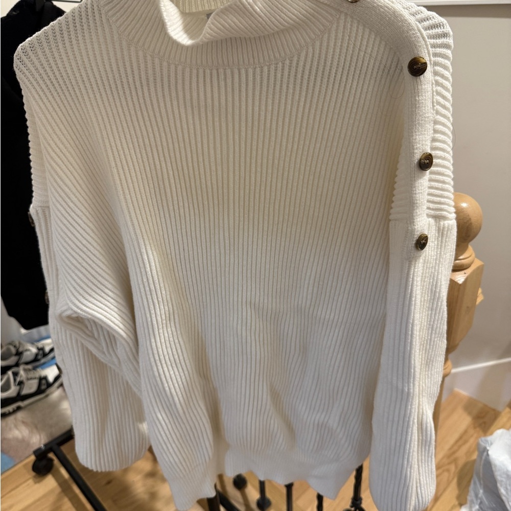 White Button-Detail Women's Sweater